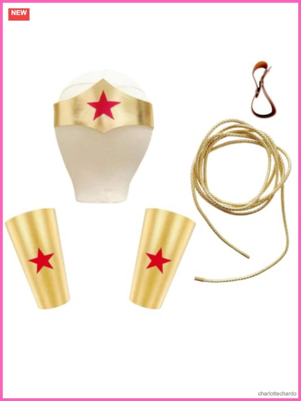 Golden Costume Headband Wristbands 9.8ft Lasso Rope Halloween Accessory Set